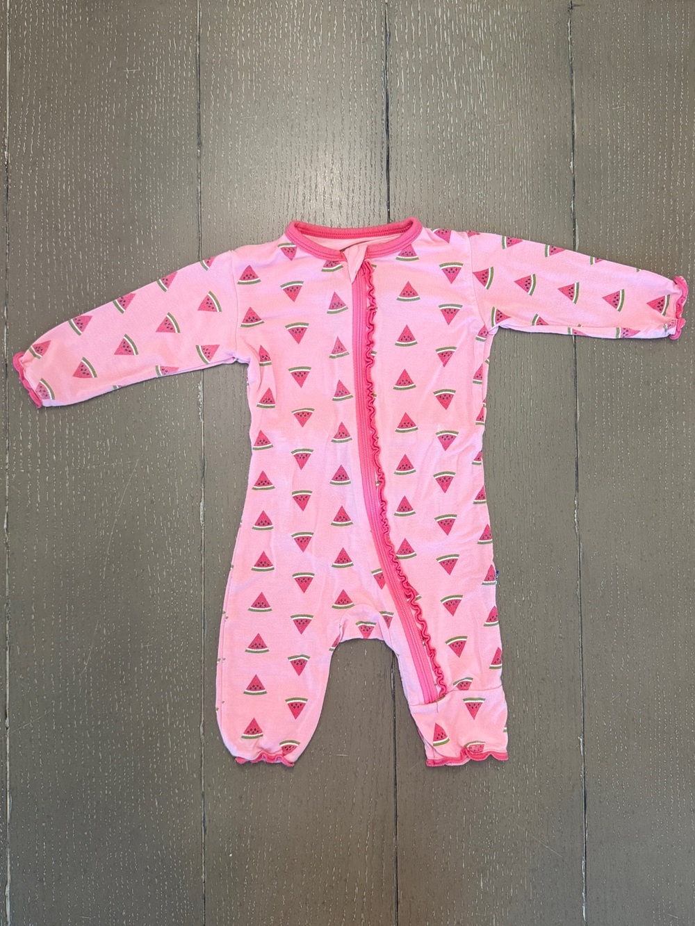 KicKee Pants Infant Girls’ Pink Long-Sleeve Bamboo Watermelon Onesie • Size NB